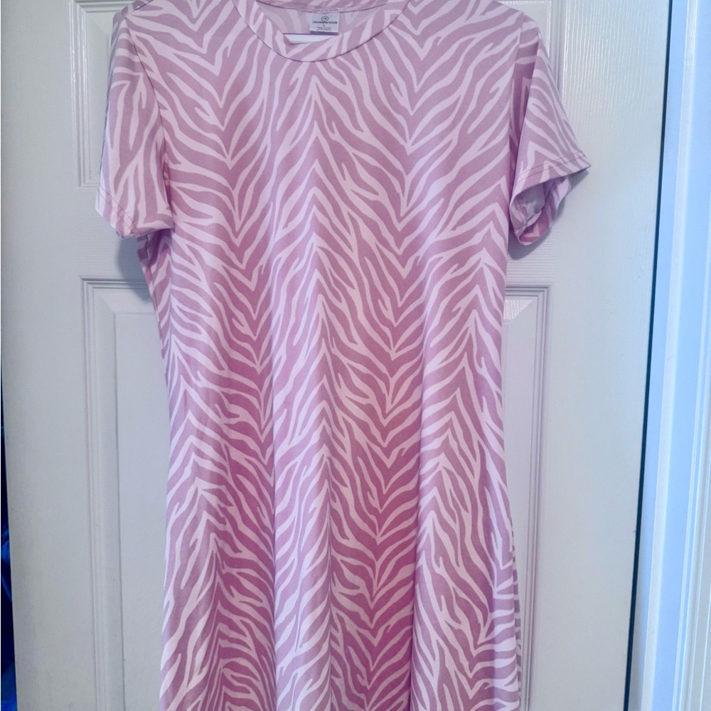 Pink Zebra Print Dress Short Sleeves size Large
